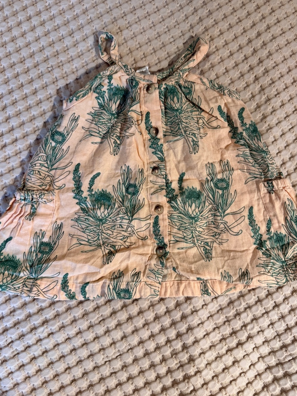 NWOT Kate Quinn sleeveless pocket tunic-green proteas organic cotton gauze